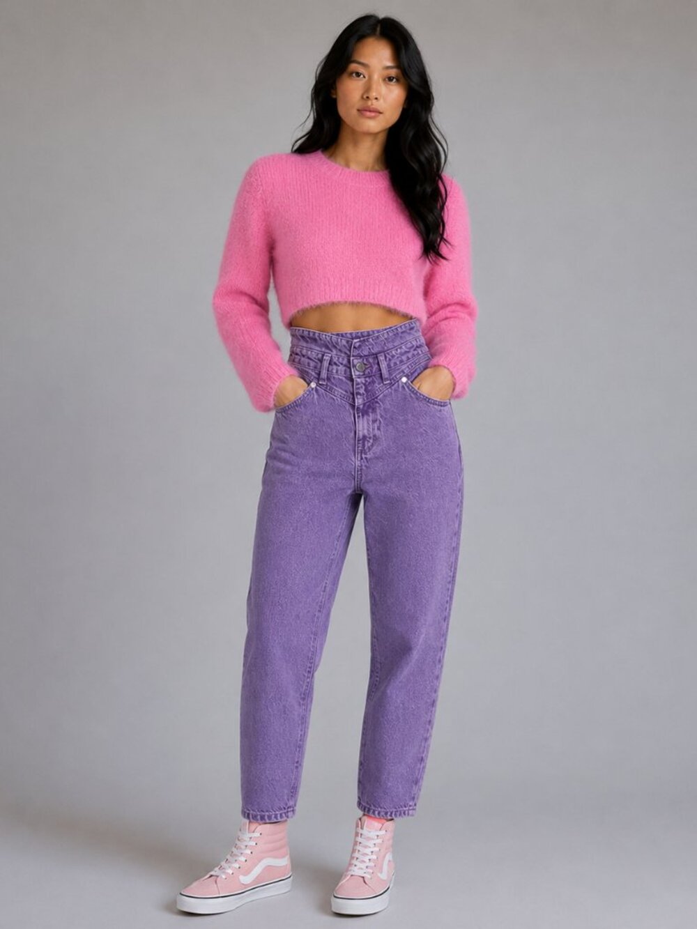 High Rise Taper leg Denim MNG W/2 Purple Double Waistband LN/NWT